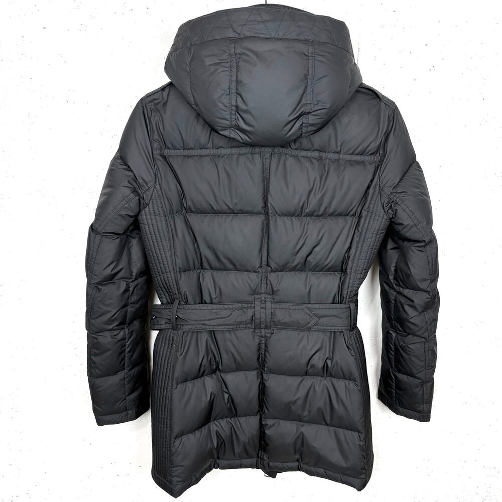 Burberry Brit Down Puffer Coat Removable Hood Adjustable Belt Black Size Medium - Picture 3 of 16